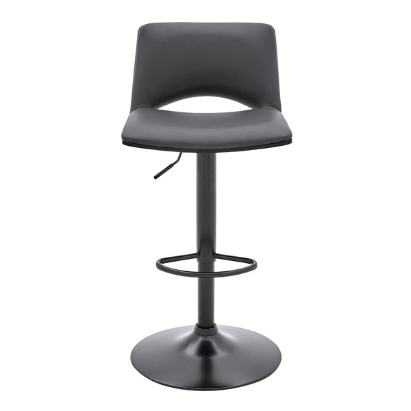Thierry Adjustable Swivel Gray Faux Leather and Black Metal Bar Stool - BM246077