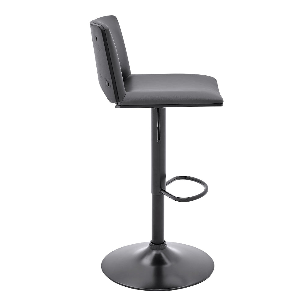 Thierry Adjustable Swivel Gray Faux Leather and Black Metal Bar Stool - BM246077