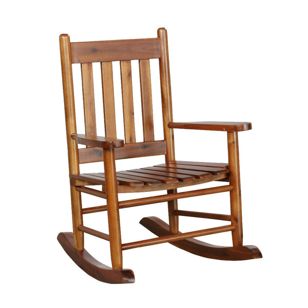 Rocking Chair with Slatted Design Back and Seat, Brown - BM246082