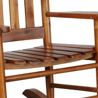 Rocking Chair with Slatted Design Back and Seat, Brown - BM246082