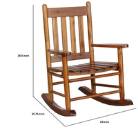 Rocking Chair with Slatted Design Back and Seat, Brown - BM246082