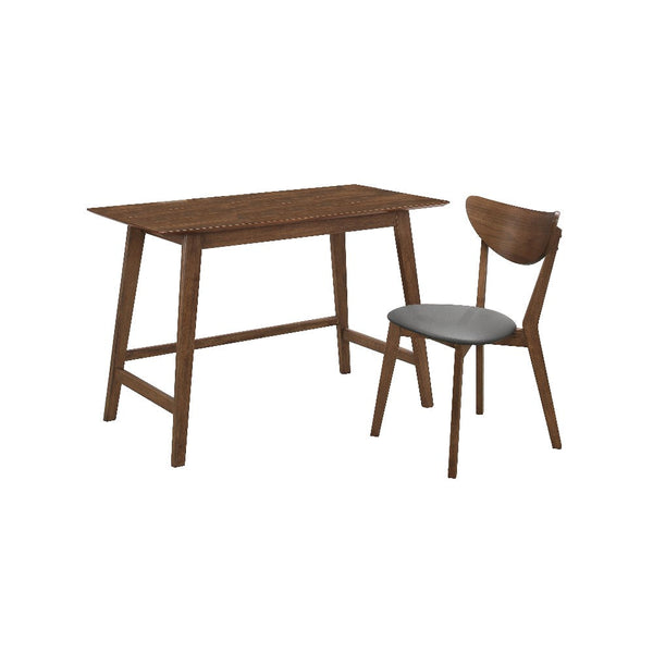 2 Piece Wooden Writing Desk Set with Padded Seat, Brown - BM246093