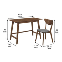 2 Piece Wooden Writing Desk Set with Padded Seat, Brown - BM246093