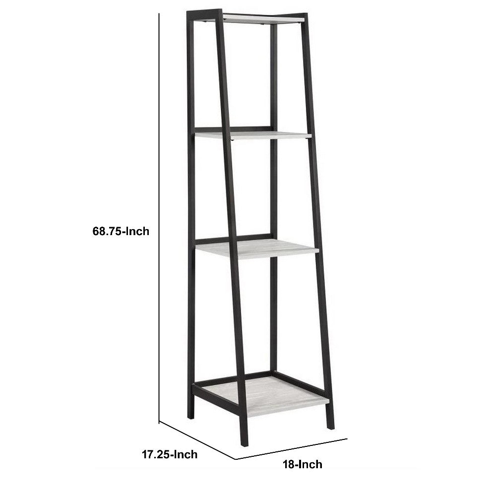 Ladder Bookcase with 4 Tier Shelves and Metal Frame, Gray - BM246100