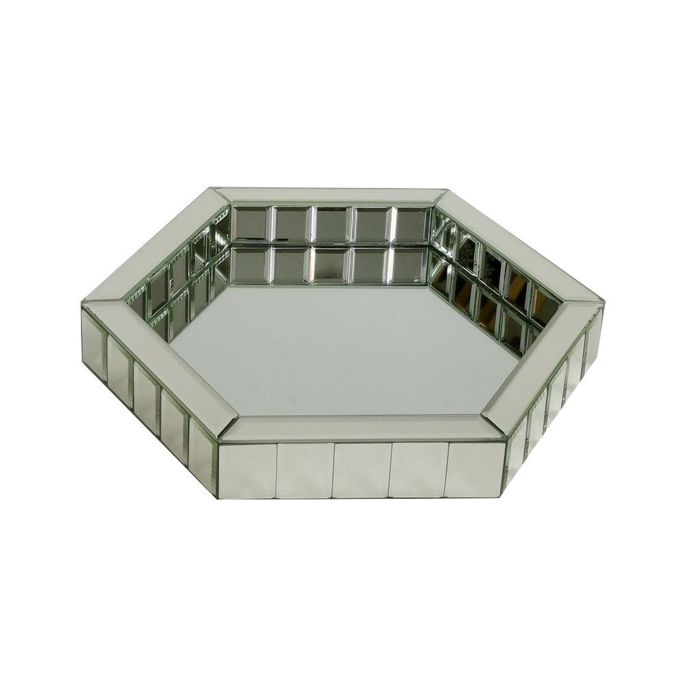 Tray with Hexagonal Beveled Mirror Panel Framing, Clear - BM246103