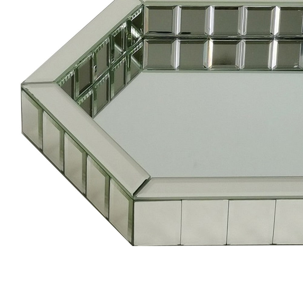 Tray with Hexagonal Beveled Mirror Panel Framing, Clear - BM246103