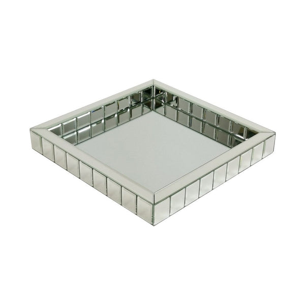 Tray with Square Beveled Mirror Panel Framing, Clear - BM246105