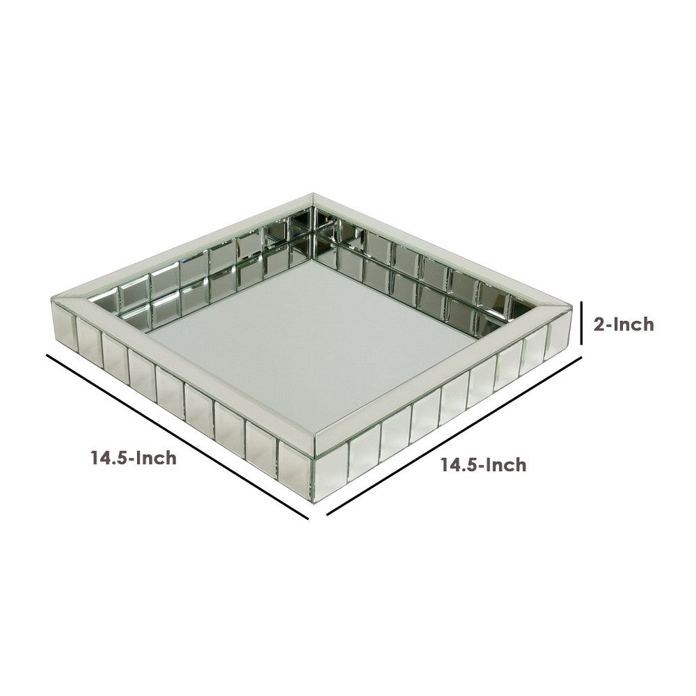 Tray with Square Beveled Mirror Panel Framing, Clear - BM246105