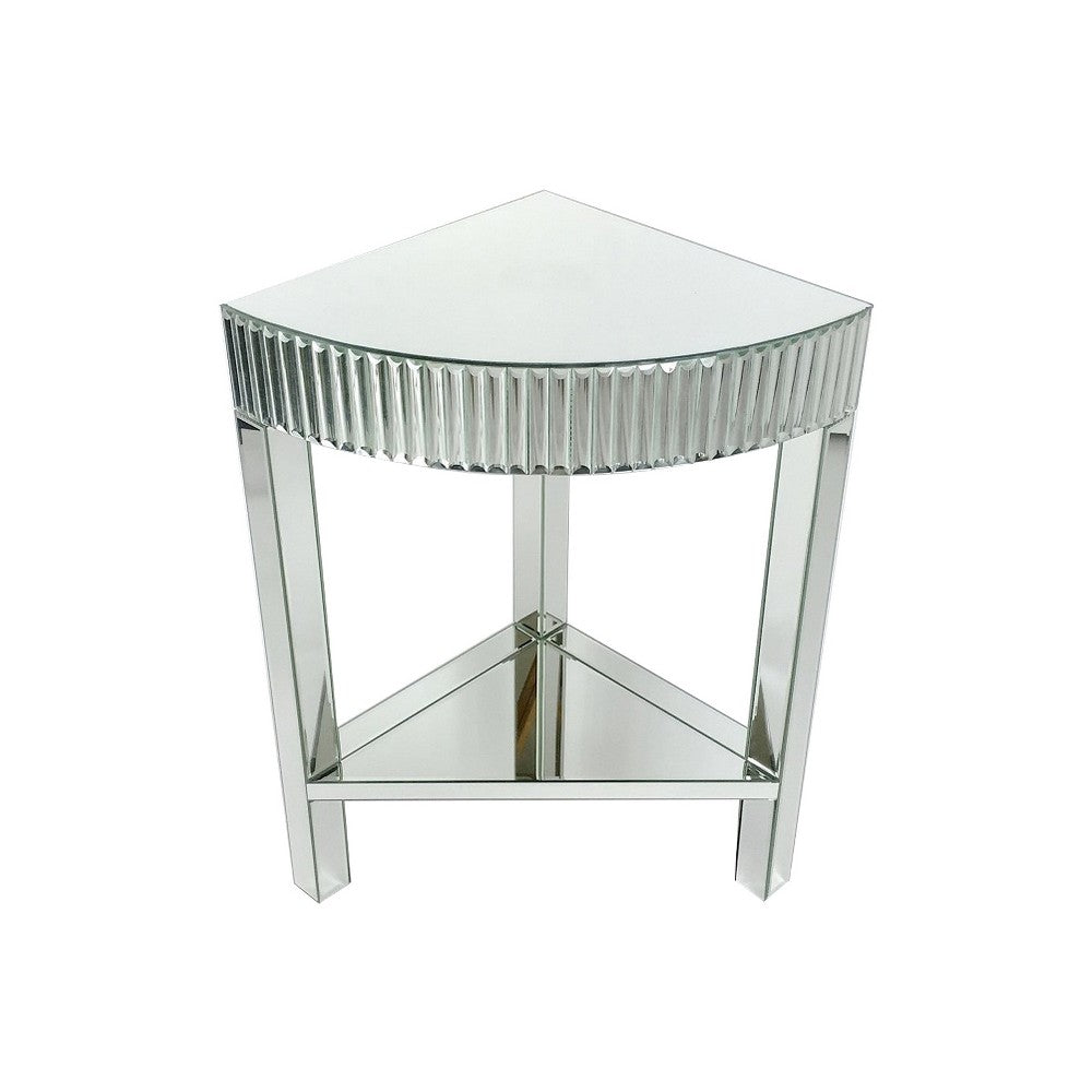 Corner Table with Beveled Mirror Frame and Open Bottom Shelf, Clear - BM246110