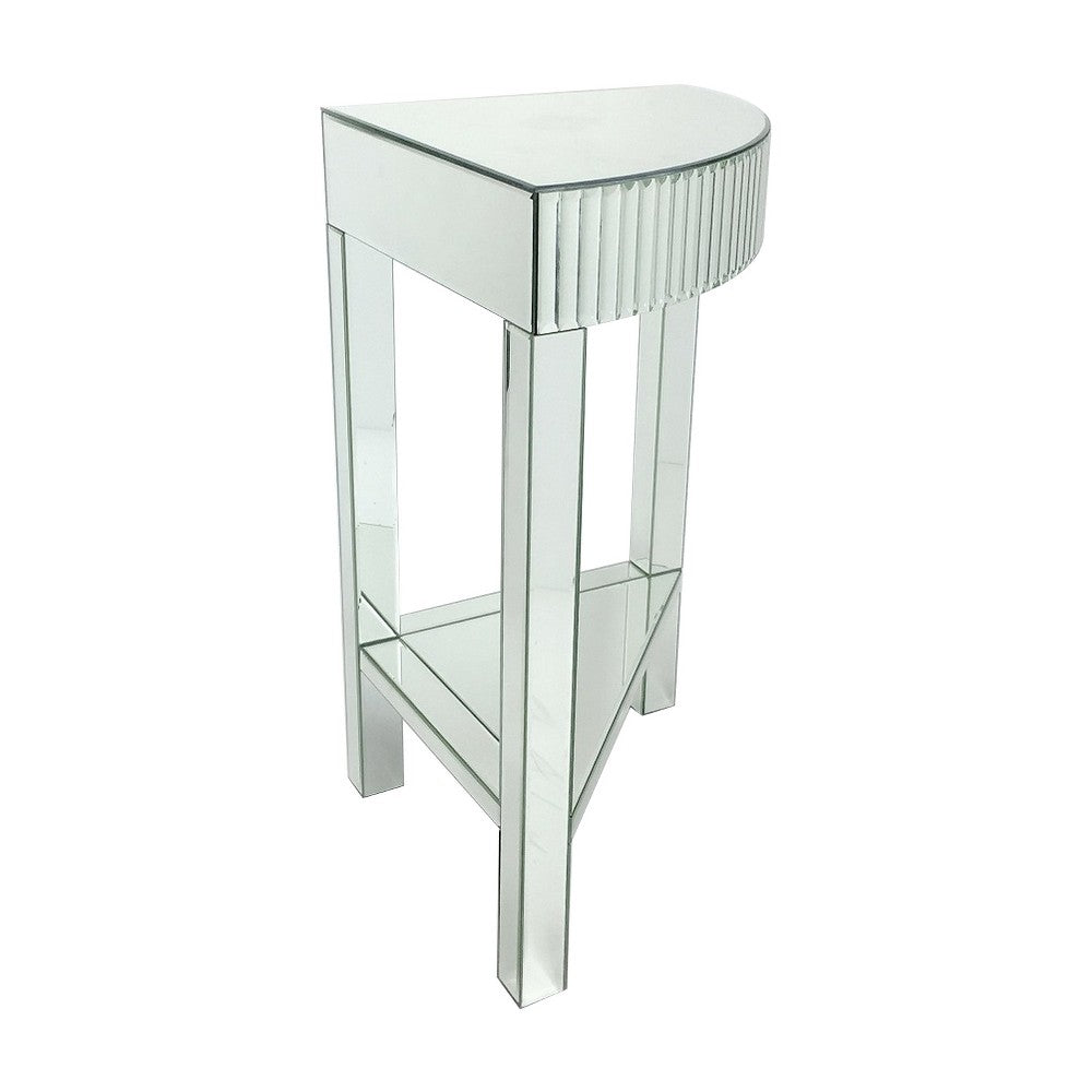 Corner Table with Beveled Mirror Frame and Open Bottom Shelf, Clear - BM246110