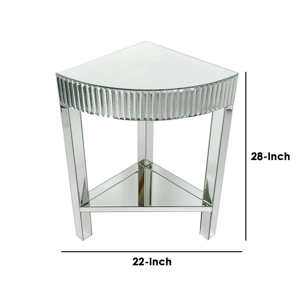 Corner Table with Beveled Mirror Frame and Open Bottom Shelf, Clear - BM246110