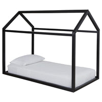 Twin Bed Frame with House Shaped Design, Black - BM248079