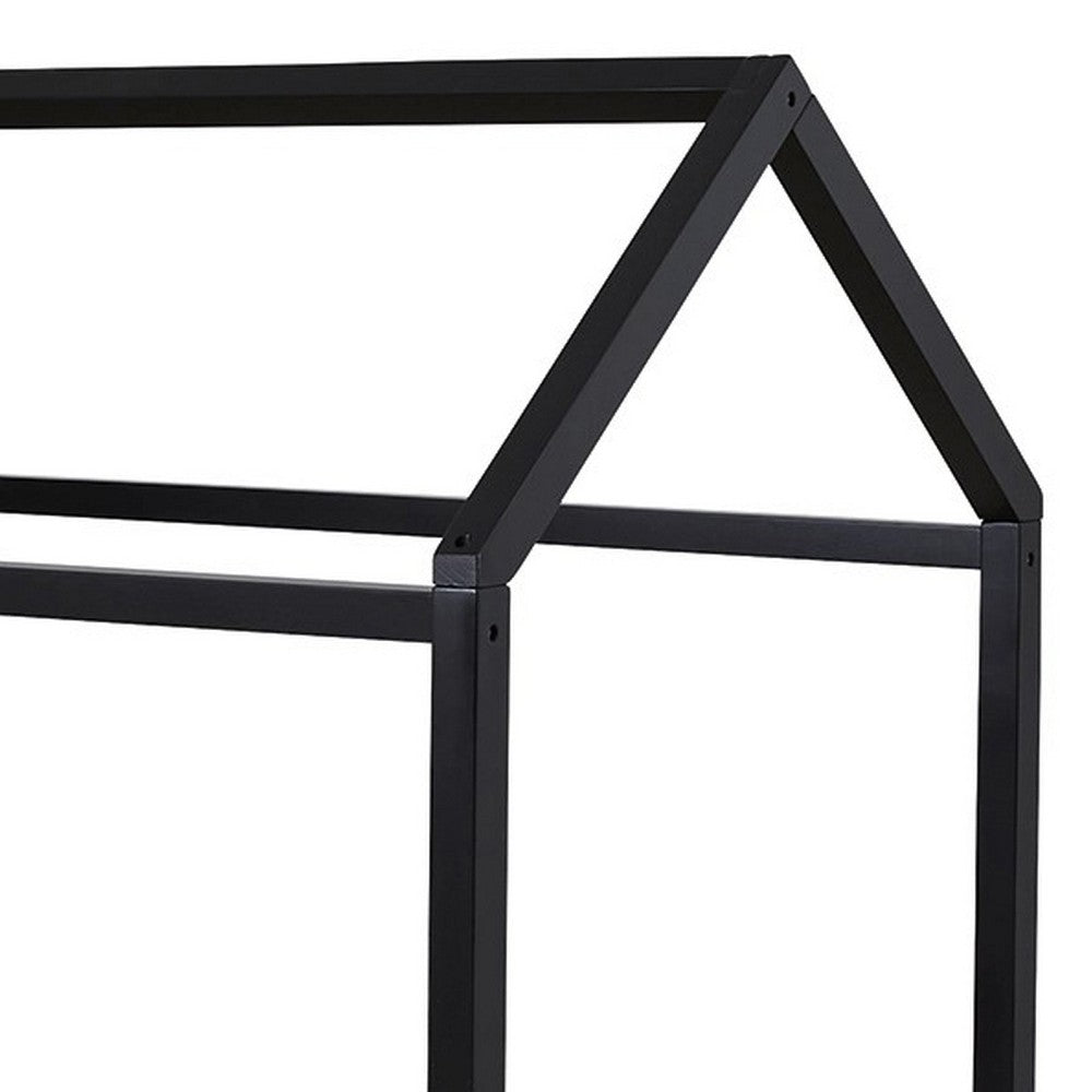 Twin Bed Frame with House Shaped Design, Black - BM248079