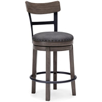 Swivel Barstool with Nailhead Trim and Curved Panel Back, Gray - BM248092