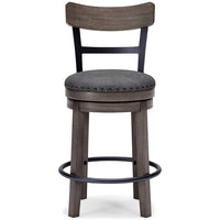 Swivel Barstool with Nailhead Trim and Curved Panel Back, Gray - BM248092