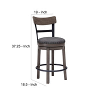 Swivel Barstool with Nailhead Trim and Curved Panel Back, Gray - BM248092