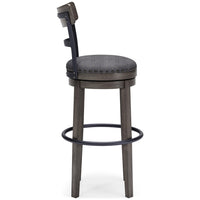 Swivel Barstool with Nailhead Trim and Curved Panel Back, Tall, Gray - BM248094