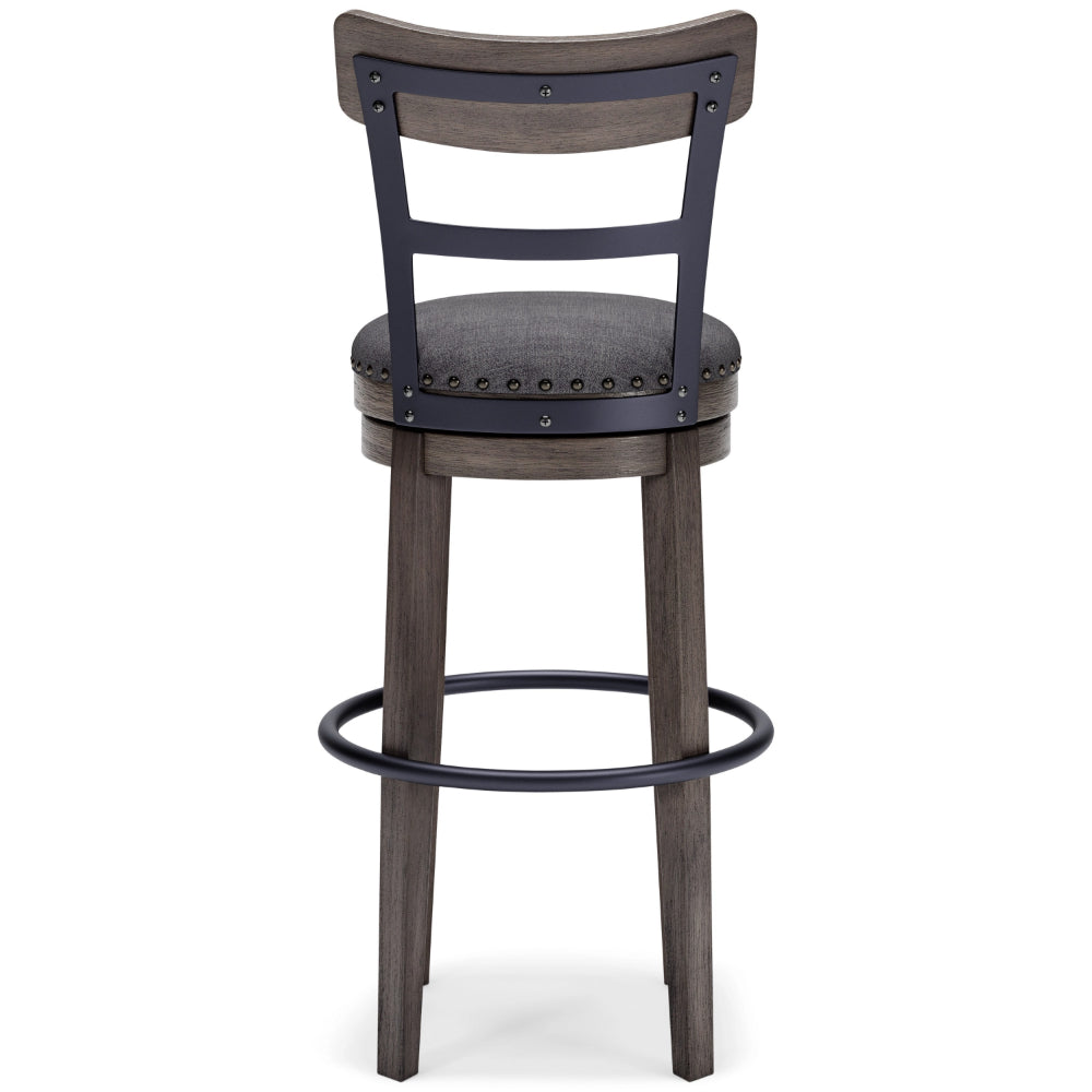 Swivel Barstool with Nailhead Trim and Curved Panel Back, Tall, Gray - BM248094