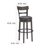 Swivel Barstool with Nailhead Trim and Curved Panel Back, Tall, Gray - BM248094