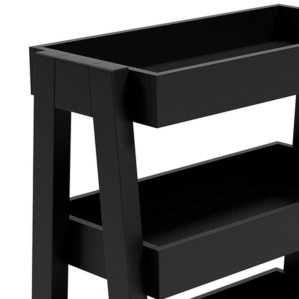 Accent Table with 3 Tier Tray Design Shelves, Black - BM248106