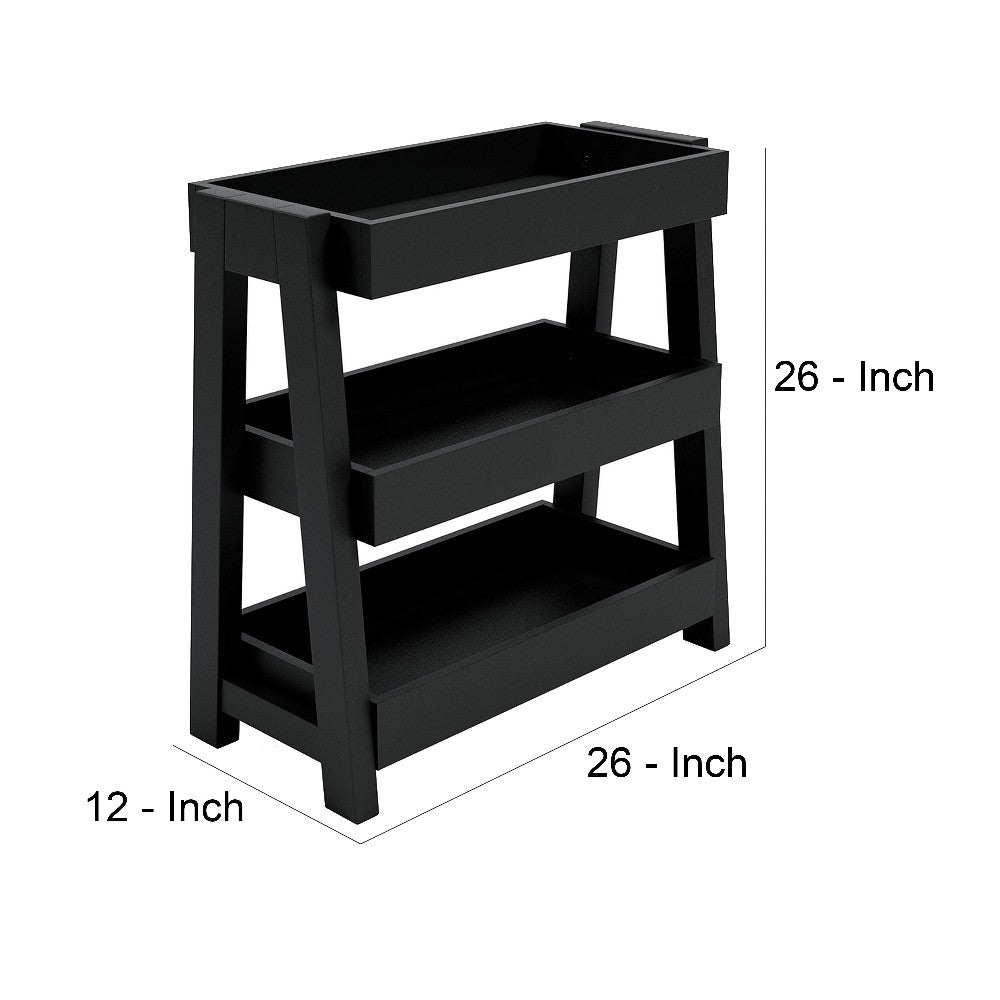 Accent Table with 3 Tier Tray Design Shelves, Black - BM248106