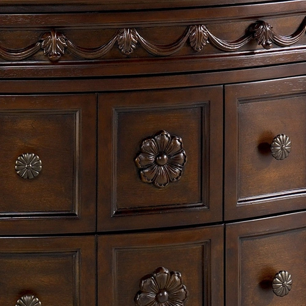 Nightstand with 3 Drawer and Ornate Carved Applique, Brown - BM248120