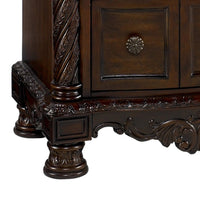 Nightstand with 3 Drawer and Ornate Carved Applique, Brown - BM248120