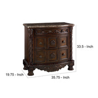 Nightstand with 3 Drawer and Ornate Carved Applique, Brown - BM248120