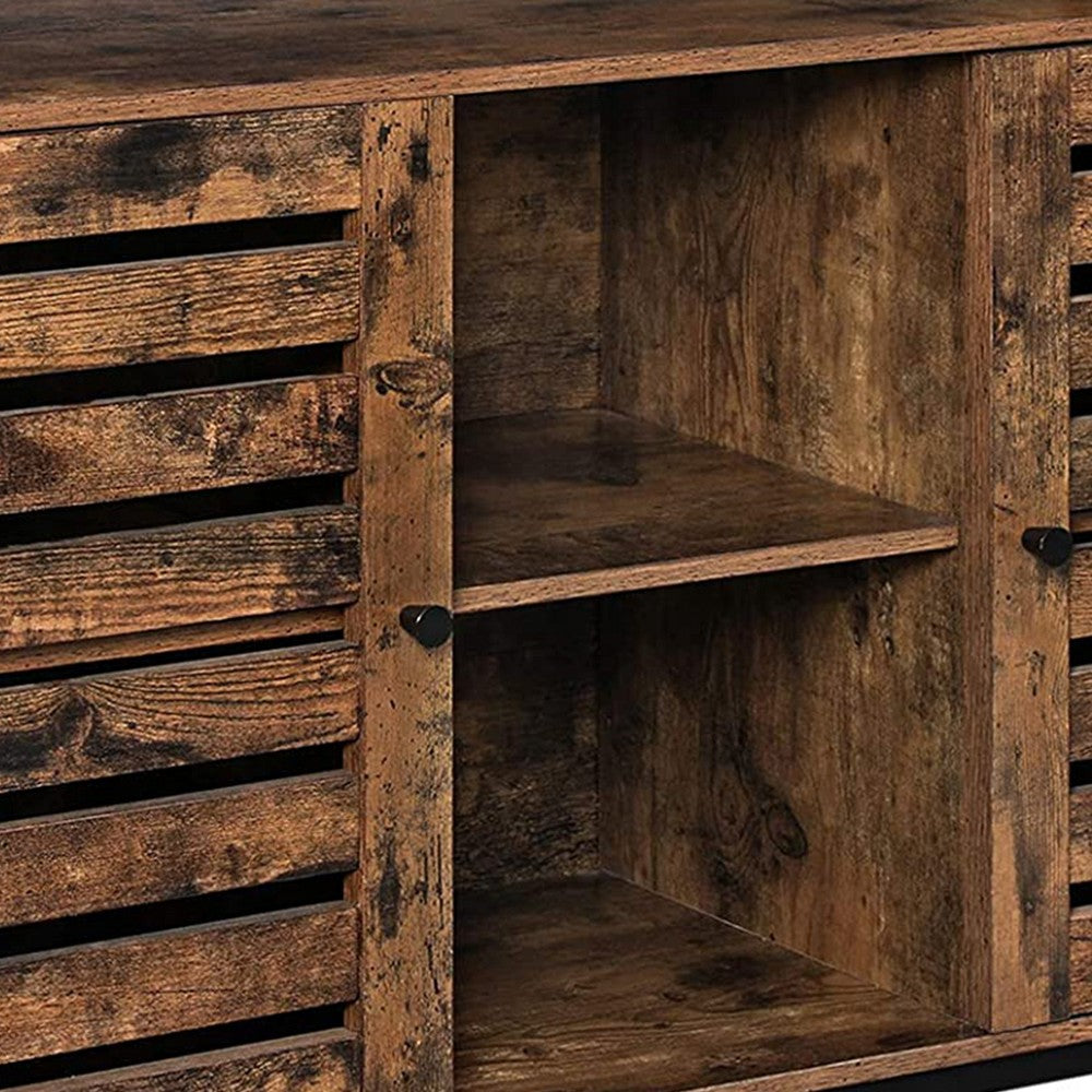 Sideboard with 2 Louvered Doors and Adjustable Shelves, Brown - BM248130