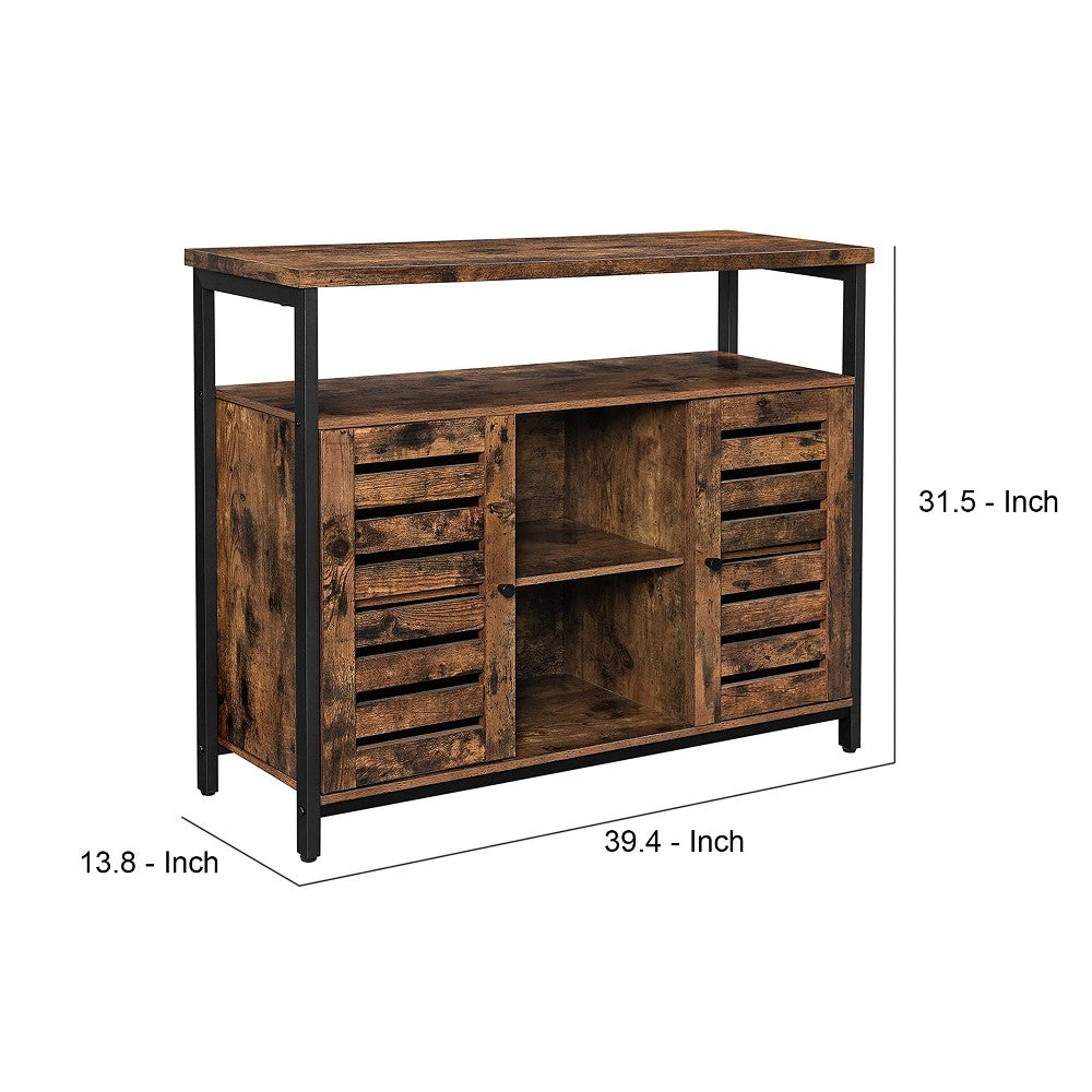 Sideboard with 2 Louvered Doors and Adjustable Shelves, Brown - BM248130