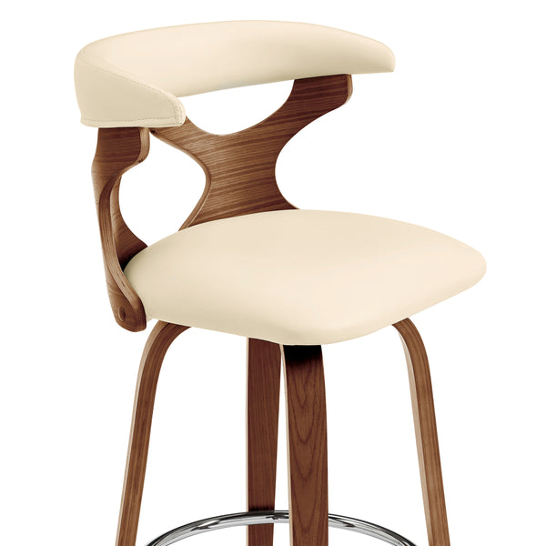 30 Inch Faux Leather Swivel Bar Stool, Brown and Cream - BM248143