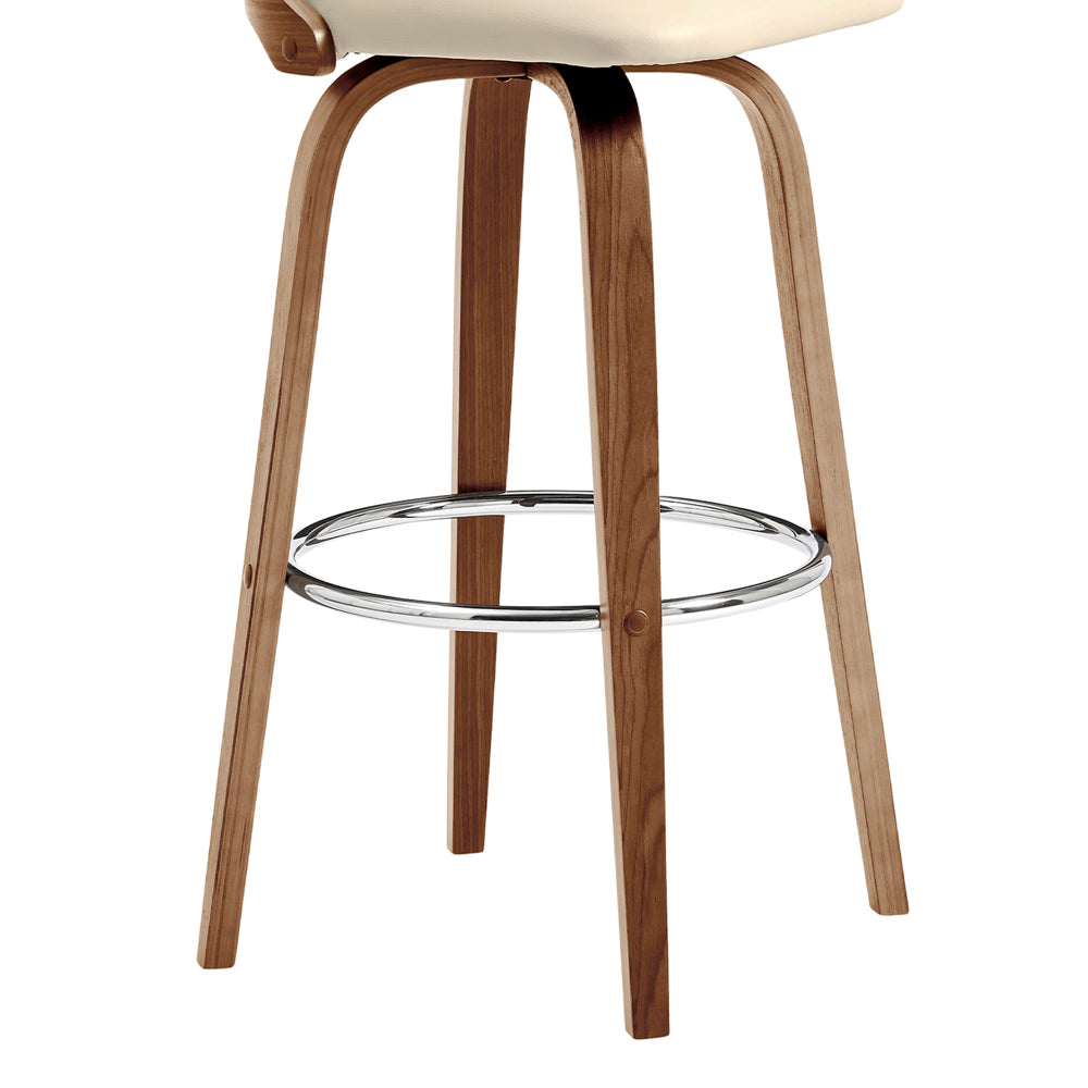 30 Inch Faux Leather Swivel Bar Stool, Brown and Cream - BM248143