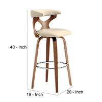 30 Inch Faux Leather Swivel Bar Stool, Brown and Cream - BM248143