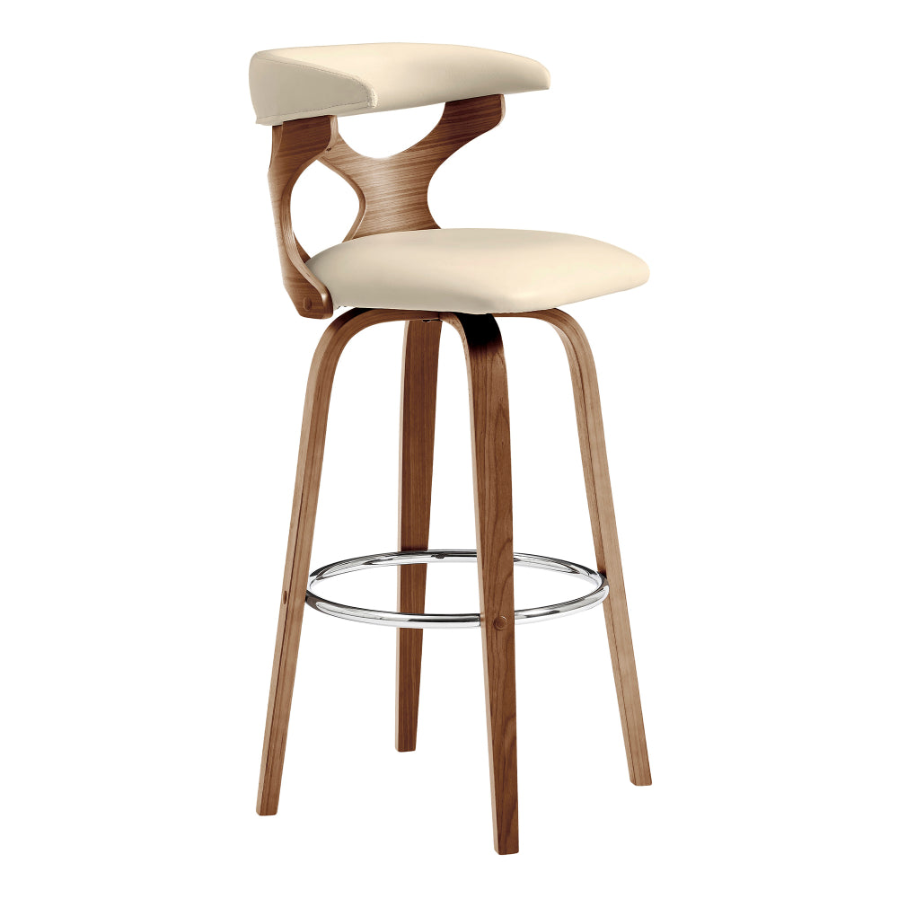 30 Inch Faux Leather Swivel Bar Stool, Brown and Cream - BM248143