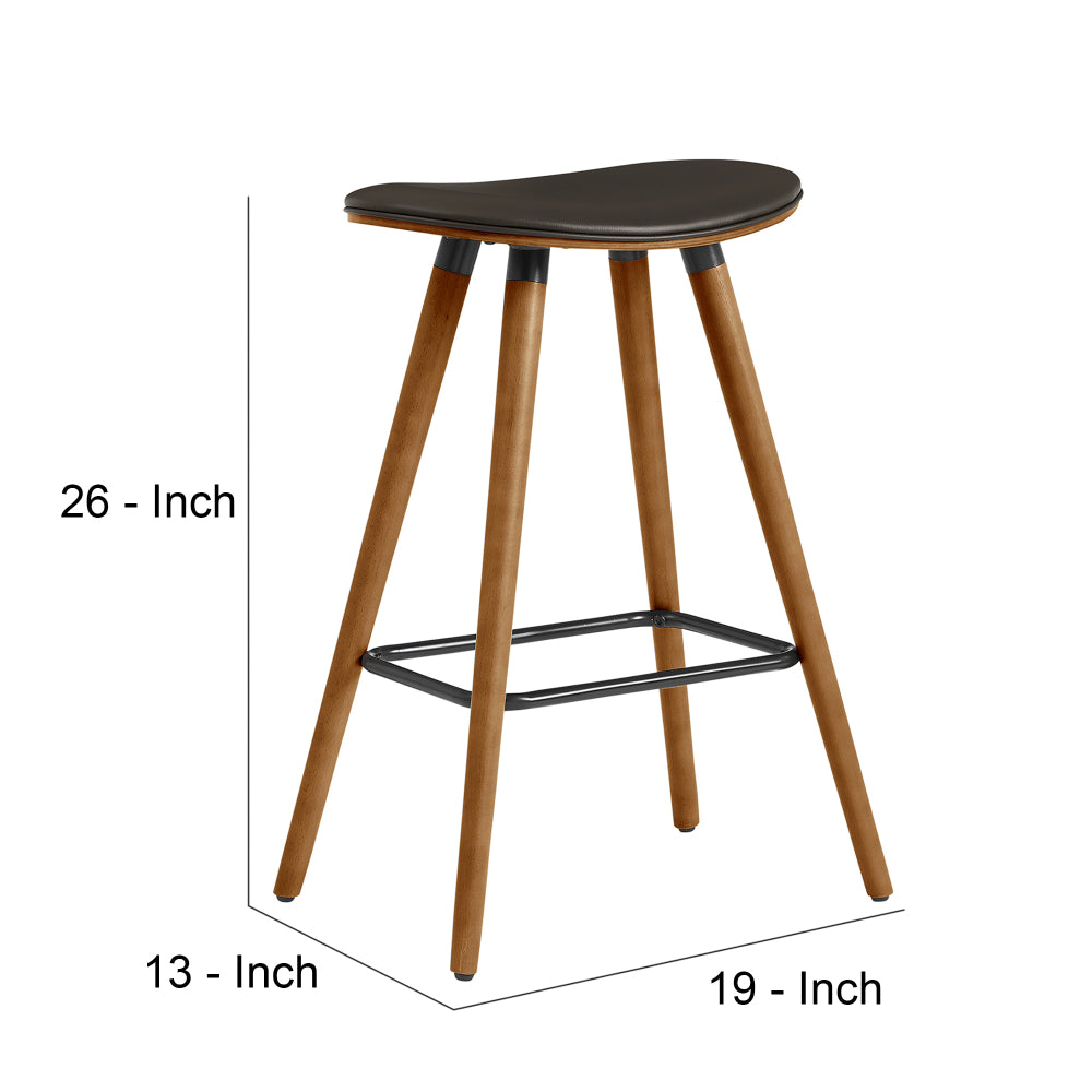 26 Inch Faux Leather Counter Height Backless Bar Stool, Brown - BM248148