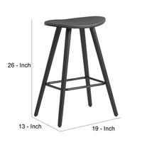 26 Inch Faux Leather Counter Height Backless Bar Stool, Black and Gray - BM248149