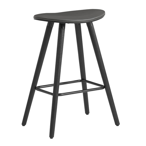 26 Inch Faux Leather Counter Height Backless Bar Stool, Black and Gray - BM248149