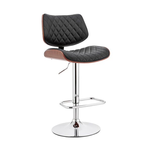 Metal and Faux Leather Adjustable Bar Stool, Black and Silver - BM248172