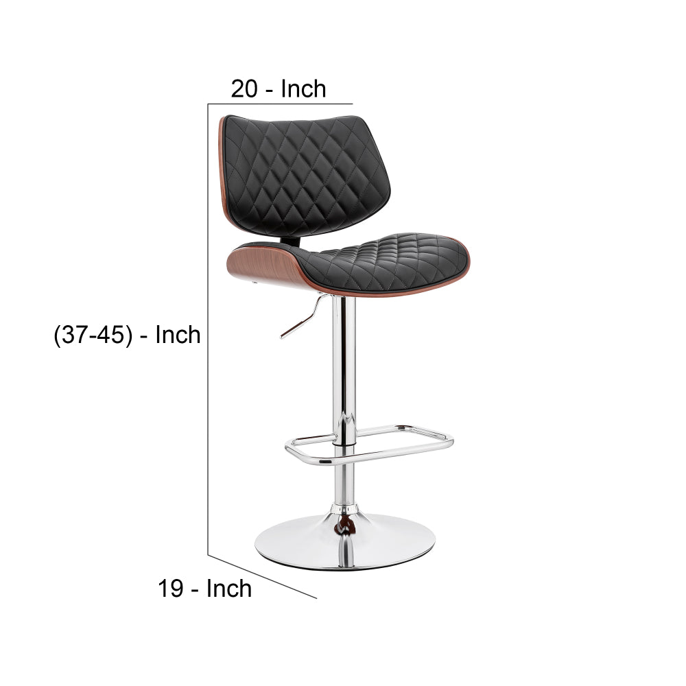 Metal and Faux Leather Adjustable Bar Stool, Black and Silver - BM248172