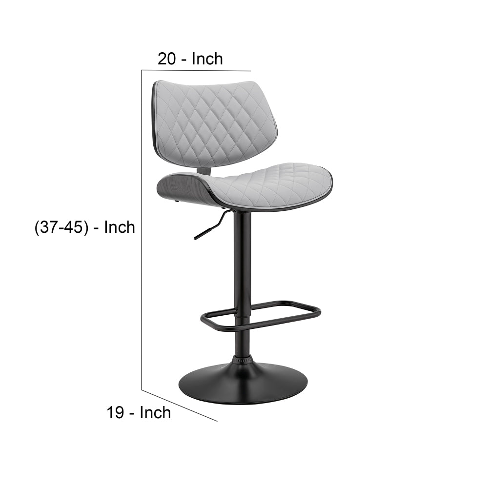 Metal and Faux Leather Adjustable Bar Stool, Black and Gray - BM248173