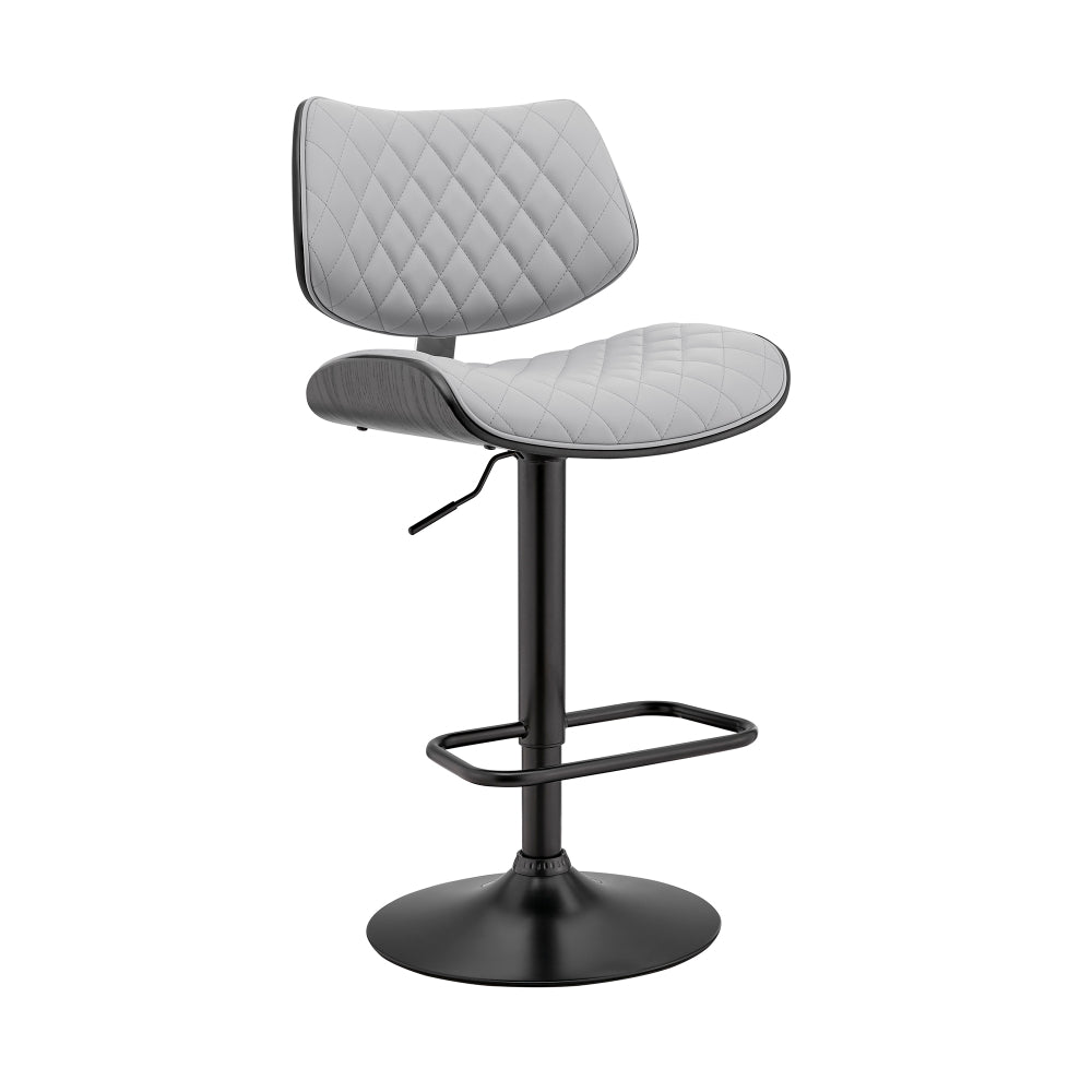 Metal and Faux Leather Adjustable Bar Stool, Black and Gray - BM248173