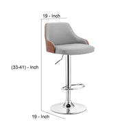 Faux Leather and Metal Adjustable Bar Stool, Gray and Silver - BM248174