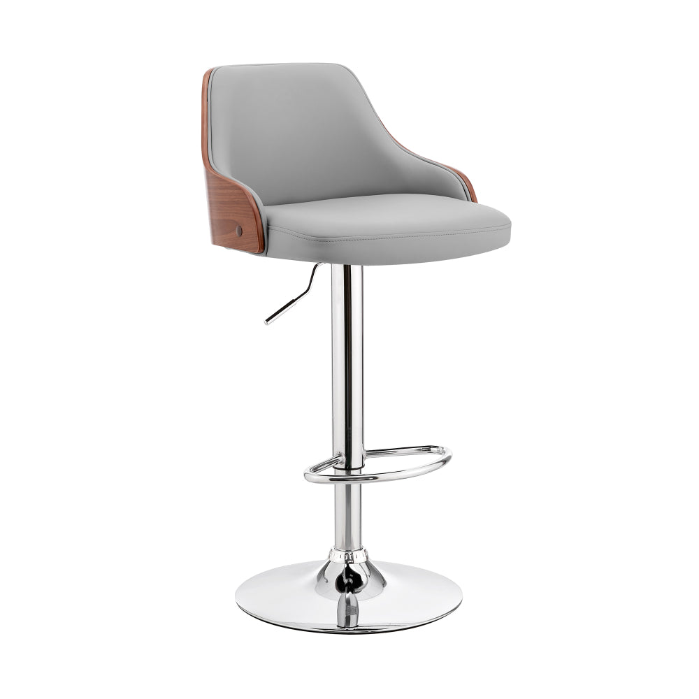 Faux Leather and Metal Adjustable Bar Stool, Gray and Silver - BM248174