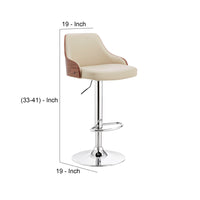 Faux Leather and Metal Adjustable Bar Stool, Cream and Silver - BM248175