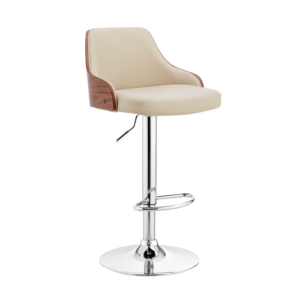 Faux Leather and Metal Adjustable Bar Stool, Cream and Silver - BM248175