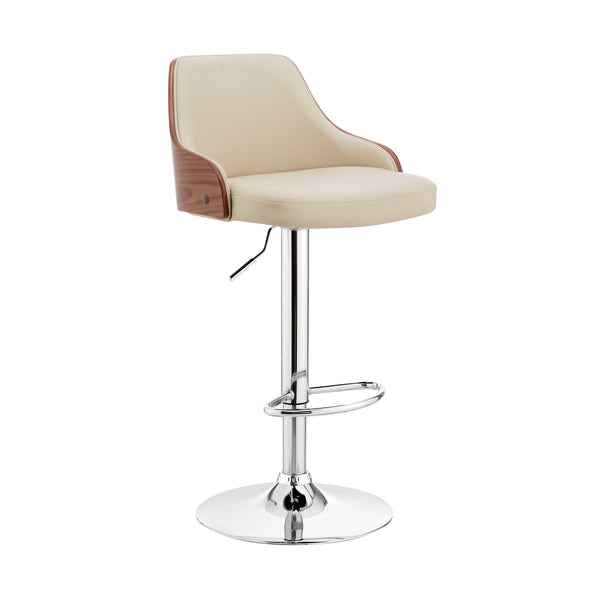 Faux Leather and Metal Adjustable Bar Stool, Cream and Silver - BM248175