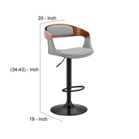 Open Back Faux Leather and Metal Bar Stool, Walnut and Gray - BM248178