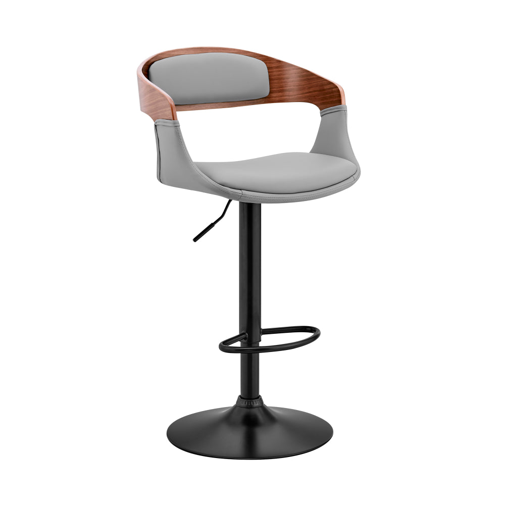 Open Back Faux Leather and Metal Bar Stool, Walnut and Gray - BM248178