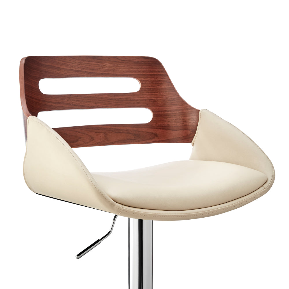 Faux Leather Adjustable Swivel Bar Stool, Walnut and Cream - BM248182