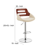 Faux Leather Adjustable Swivel Bar Stool, Walnut and Cream - BM248182